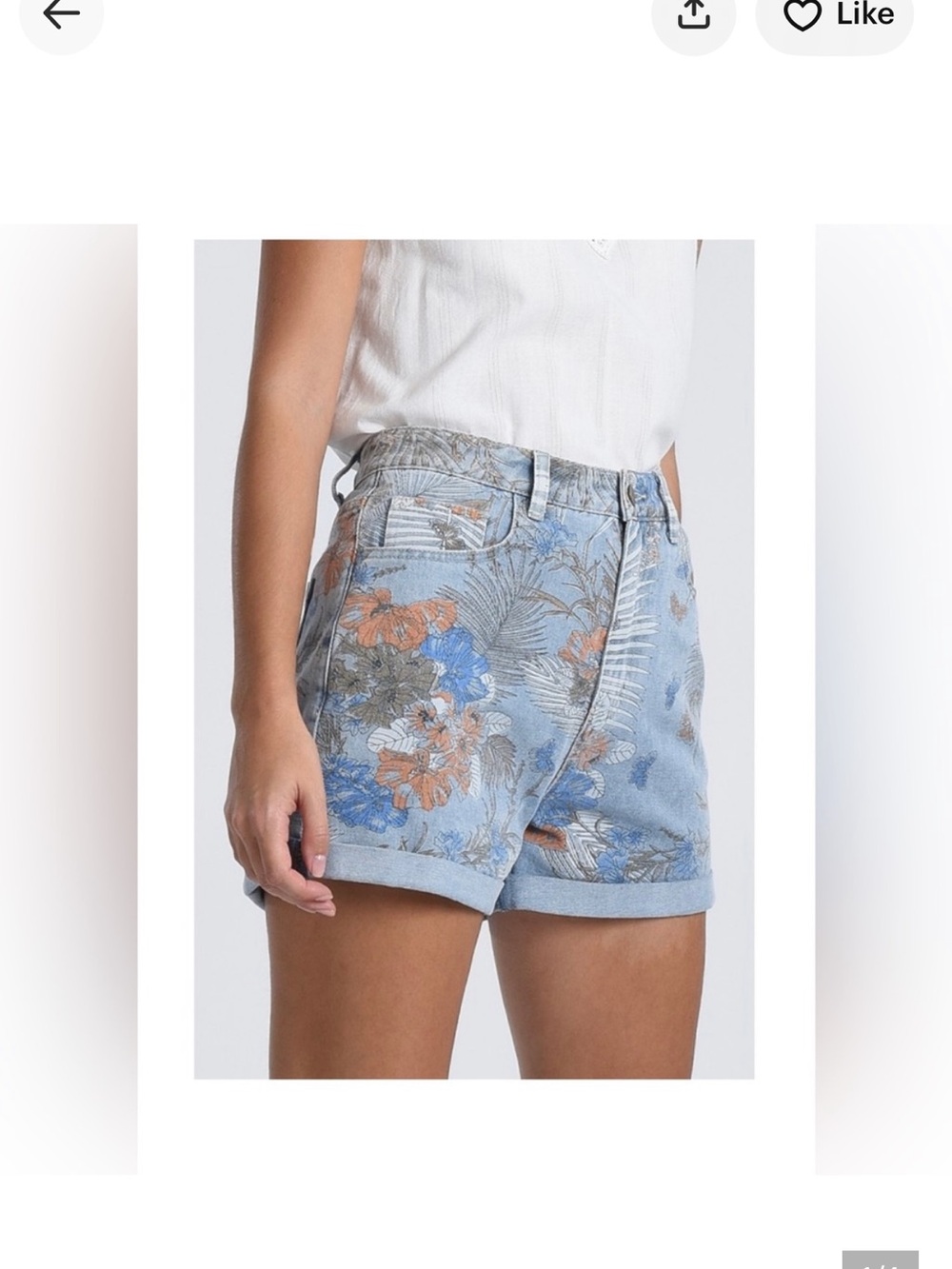 Molly Bracken Light Blue Floral Denim Shorts XS